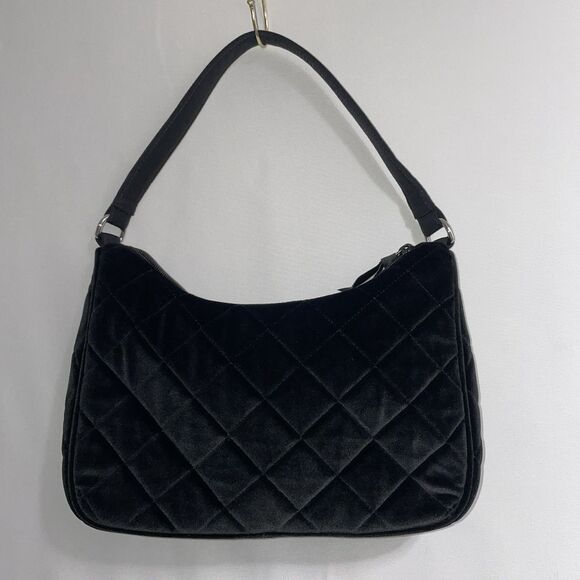 Vera Bradley Frannie Crescent Crossbody Purse Black Velvet Embroidered Floral - Picture 4 of 14